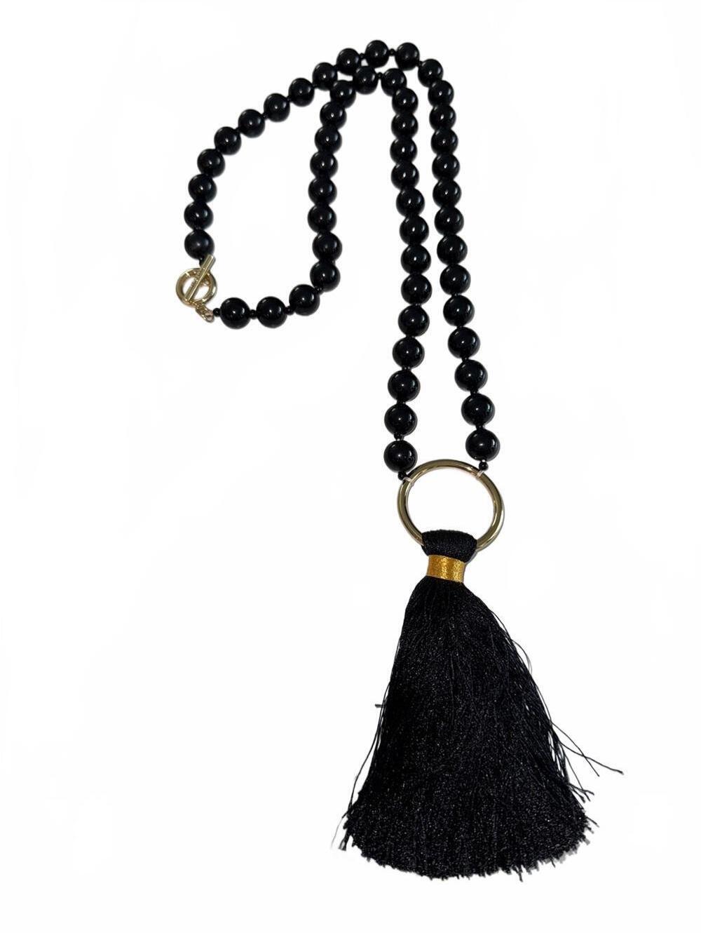 Black Tassel & Gold Detailed Necklace